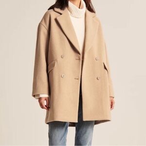 Abercrombie & Fitch Double-Breasted Wool Blend Coat in Camel